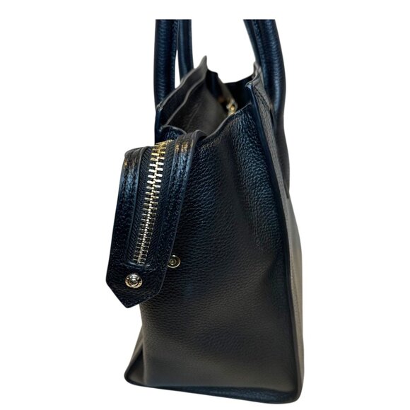 Henri Bendel Black Pebbled Leather Tote w/ Floral Appliqué & Studs - Picture 3 of 7